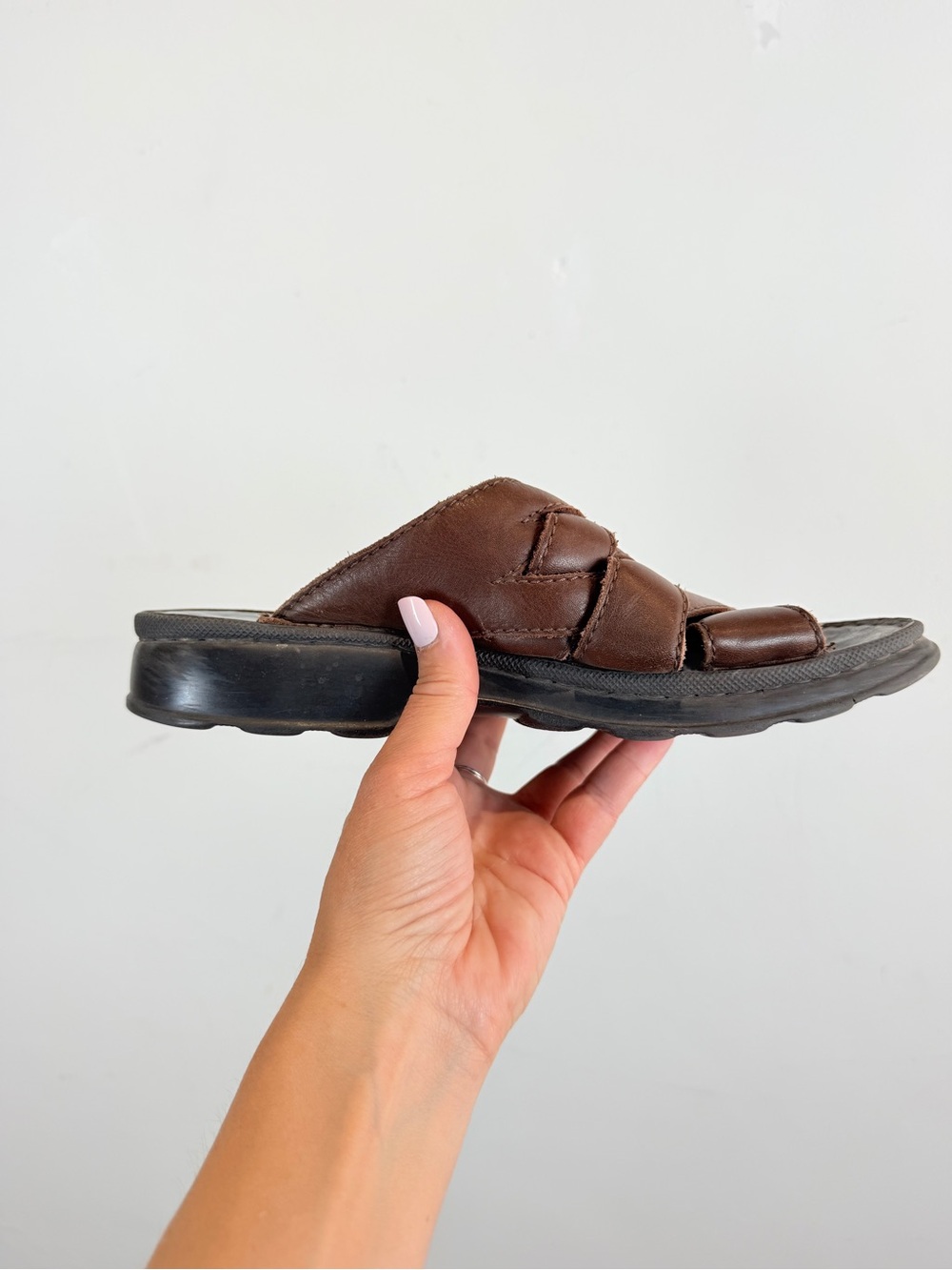Bass Brown Leather Slide Sandal, Size 9